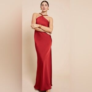 Silk Maxi Dress in Deep Red